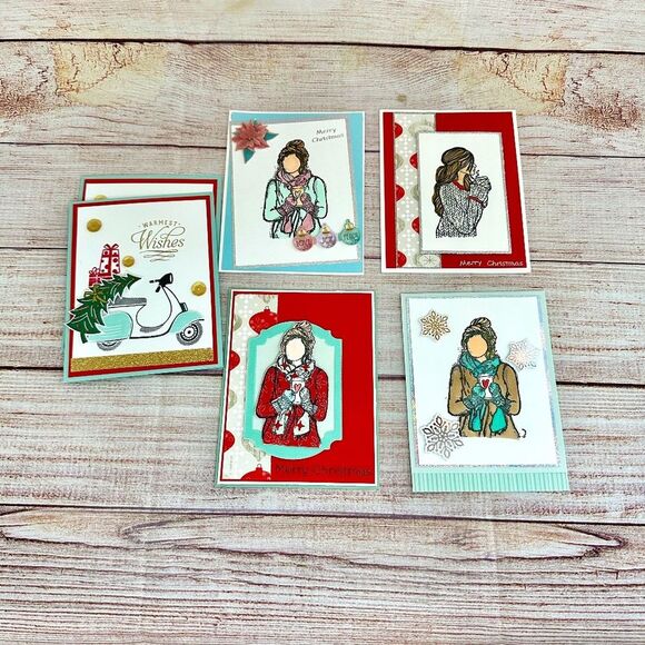 Handmade Christmas Card Lot of 6 "WARMEST WISHES" feminine, cozy, coffee, tea - Picture 1 of 1